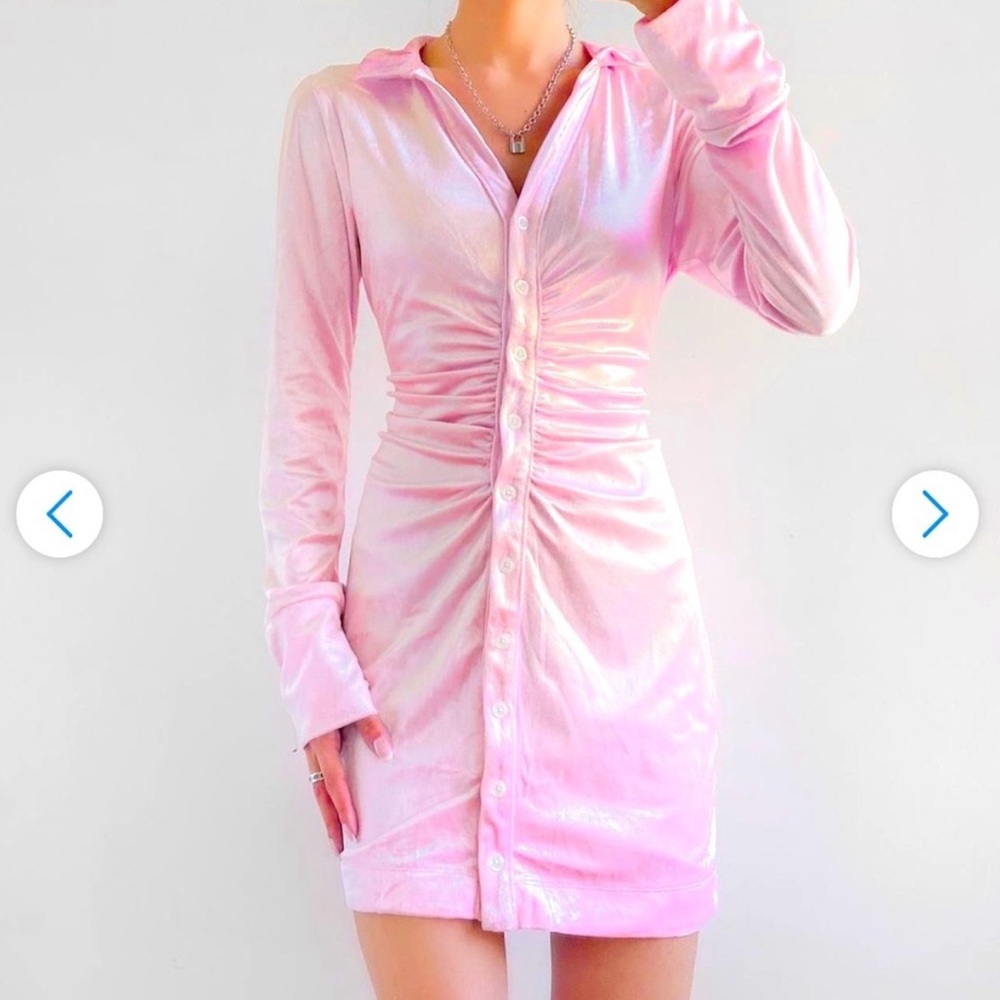 Free People Shayla Pink Velvet Long Sleeve Mini Dress